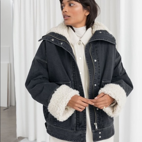 ISO & Other Stories Denim Shearling Jacket - Picture 3 of 4